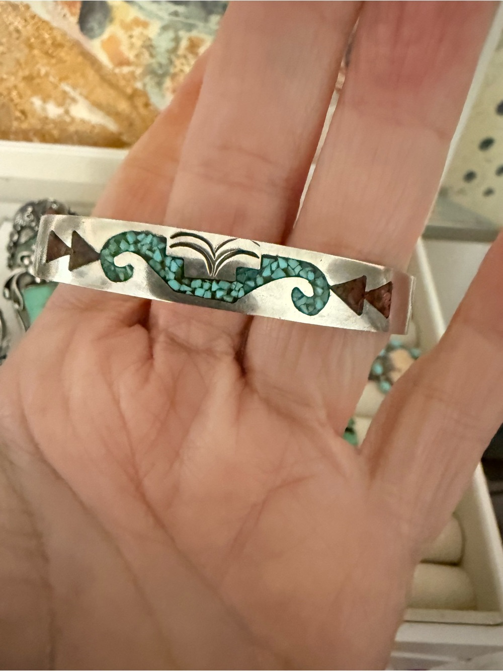 Turquoise Inlay Sterling Silver Cuff Bracelet - Handcrafted